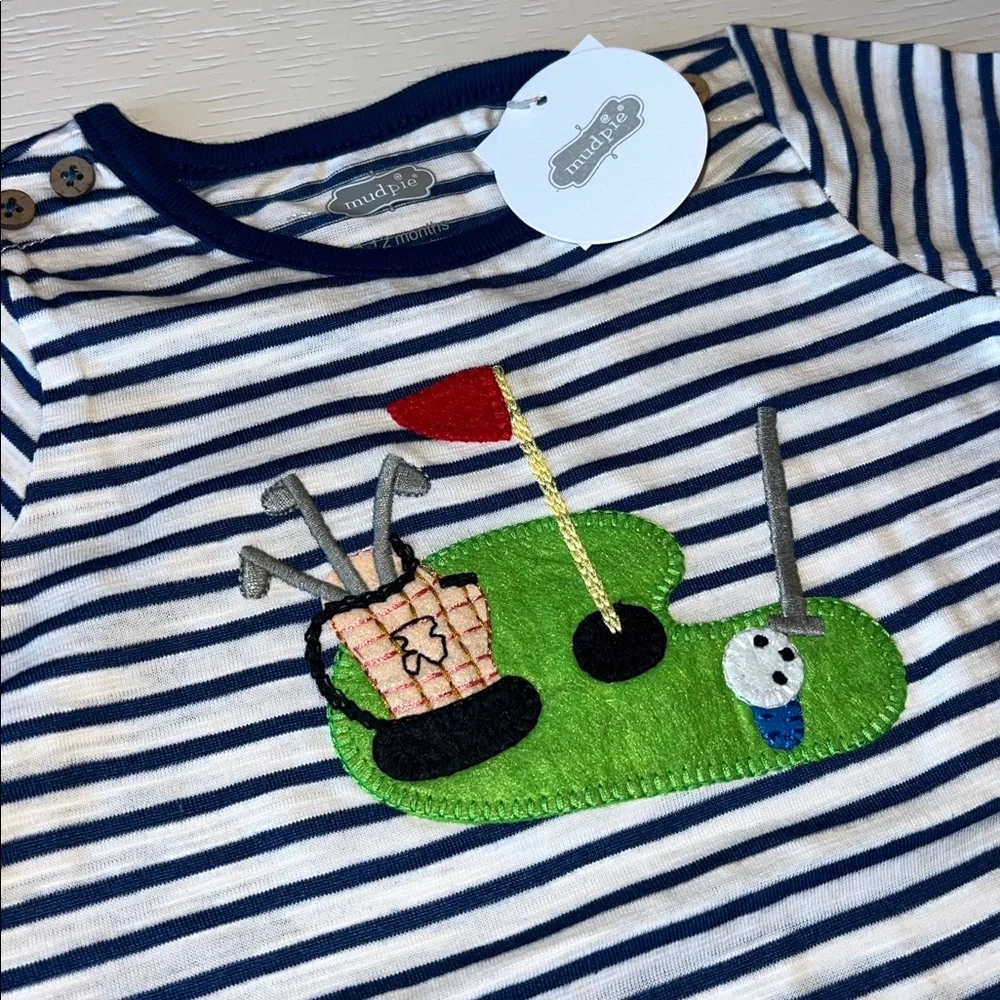 Mud Pie Golf Stripe Romper 3-6 6-9 9-12 months